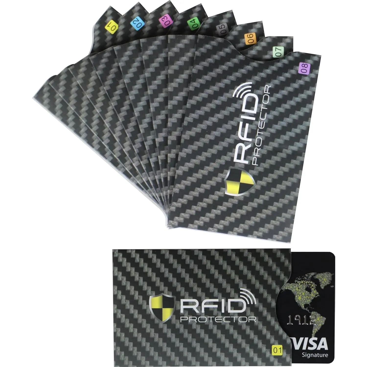 Set of 8 RFID Blocking Sleeves 8 Credit Card Protector Holders Identity Theft Protection Sleeves for Men & Slim Fits Wallet/Purse (Black)