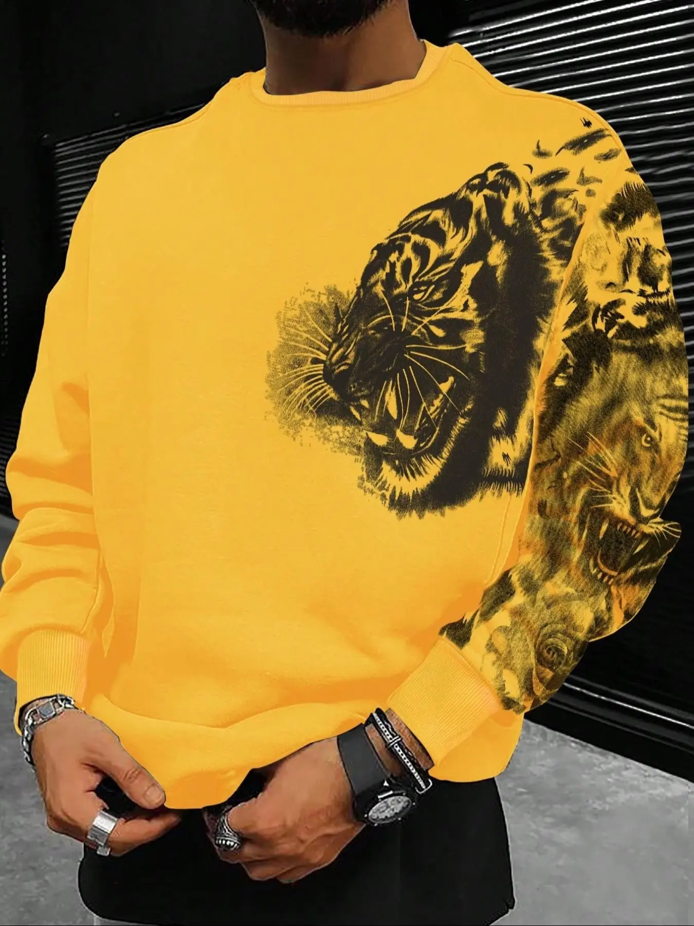 Men's Tiger Print Hoodie, Long Sleeves Casual Street Style Sweatshirt, Soft and Cozy, Perfect for Daily Wear, Home, Office, and More