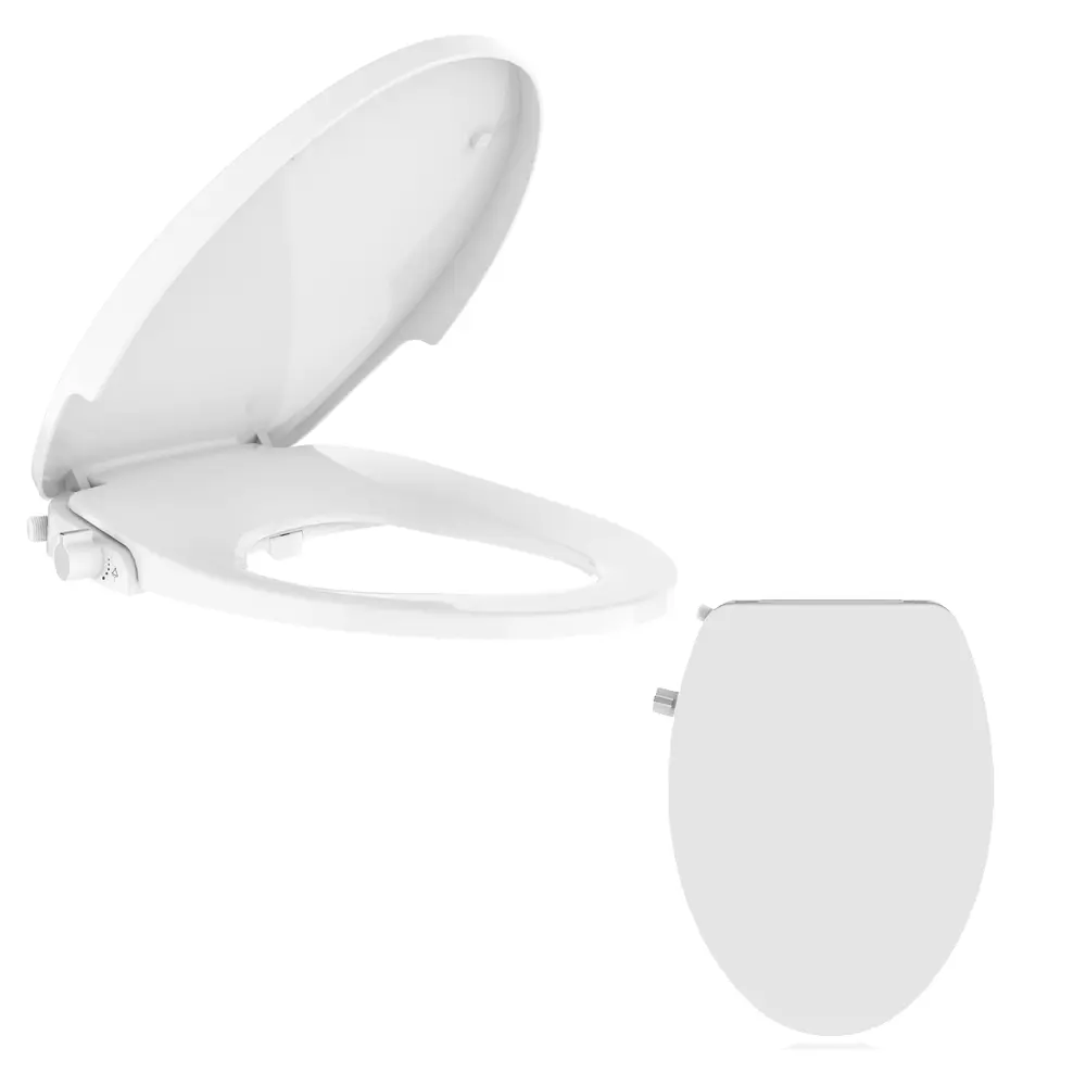 Non-Electric Bidet Toilet Seat Elongated, Dual Nozzle Self-Cleaning Bidet Attachment with Soft Close Cover, Adjustable Water Pressure, Feminine & Rear Wash, Easy Install PP Seat, White
