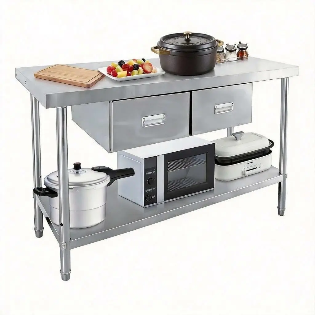 Garvee Heavy-Duty Stainless Steel Work Table, 48 x 24 Inch Prep Workbench with Drawers & Adjustable Undershelf, Easy-to-Clean Utility Table for Commercial Kitchens, Restaurants, Garages & Warehouses