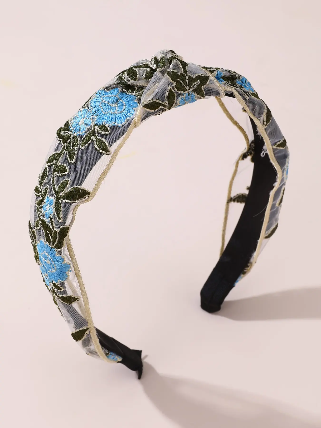 Vintage Embroidered Knot Wide Band Hairband, Non-Slip Comfortable Headband, Perfect for Flat Heads, Slimming Face, High Forehead