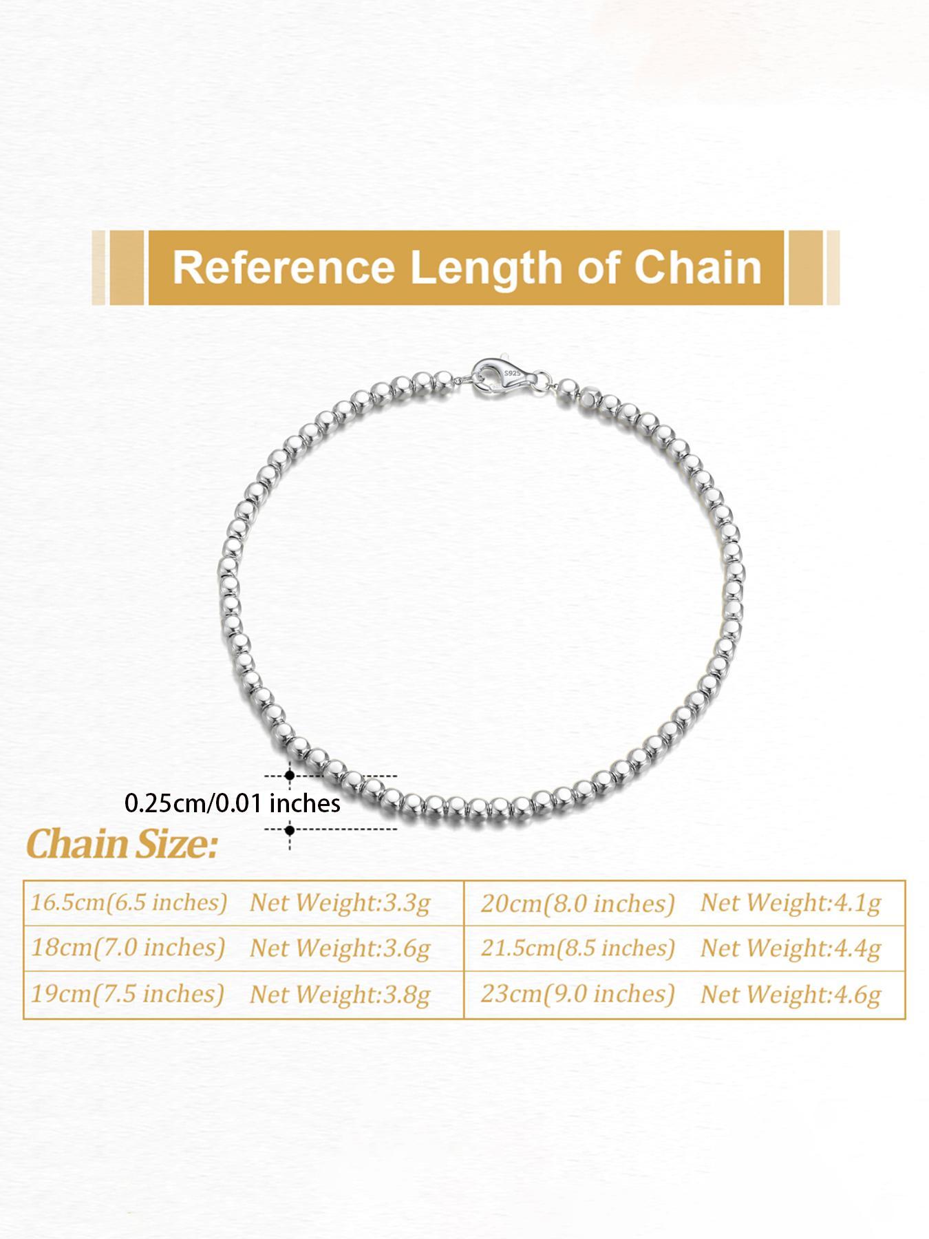 925 Sterling Silver Simple  Bead Chain Bracelet, High Quality Fashionable Jewelry for Women & Men, Trendy All-match & Exquisite Jewelry for Birthday Gift