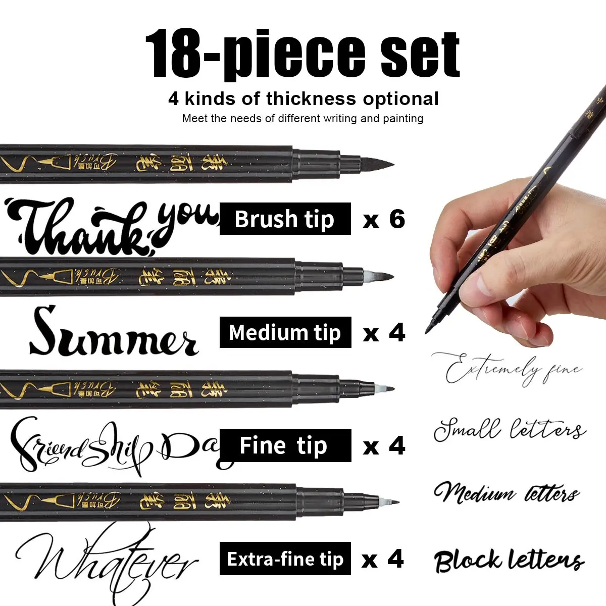 18pcs Calligraphy Pens Set, Ink Brush Pens, Hand Lettering Drawing Markers, Beginner Friendly, Journaling Sketching Art Supplies