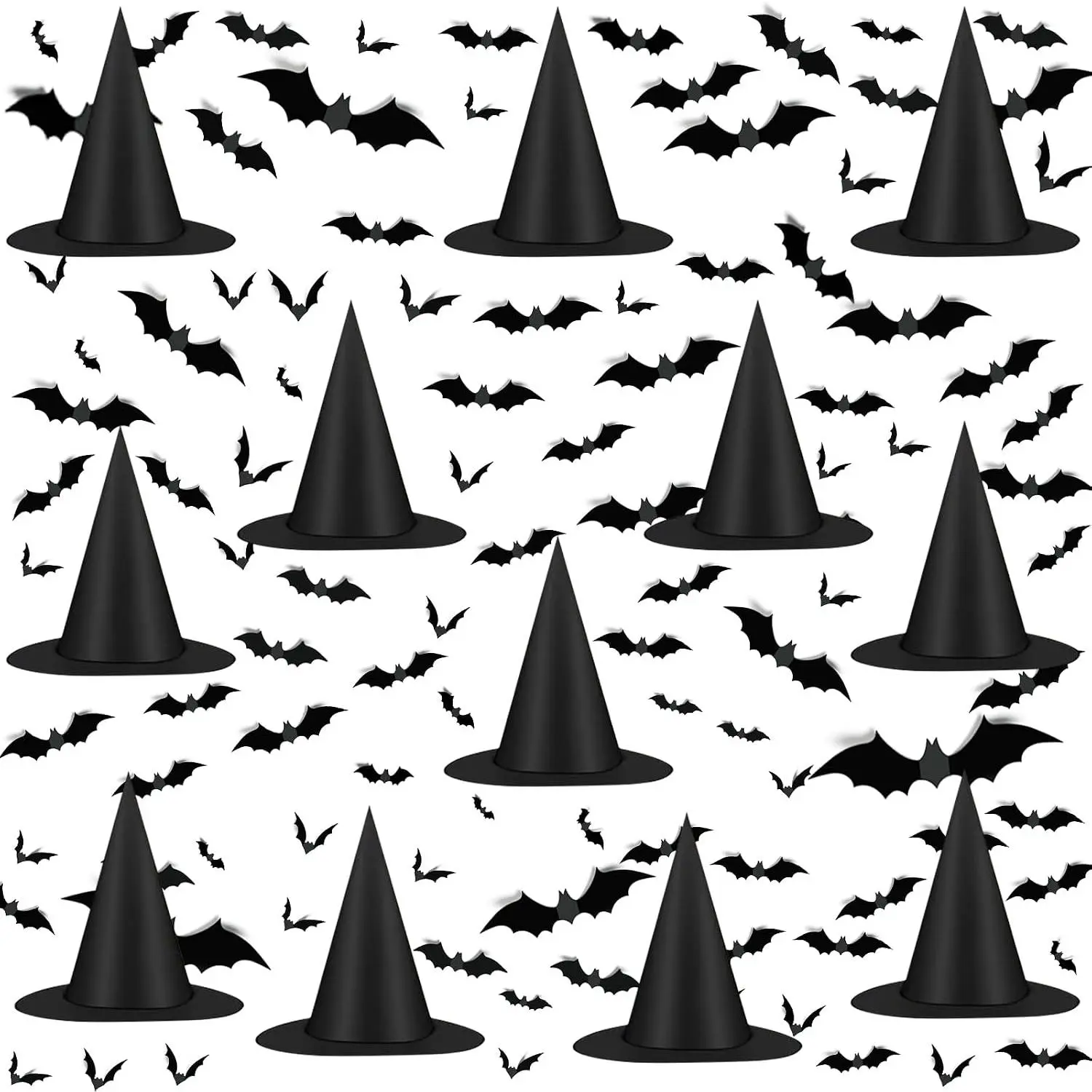 12 count Halloween Black  Hat with 157 FT Nylon Cord &120pcs Bat Sticker for Indoor Outdoor  Yard Porch Ceiling Halloween Party Decorations