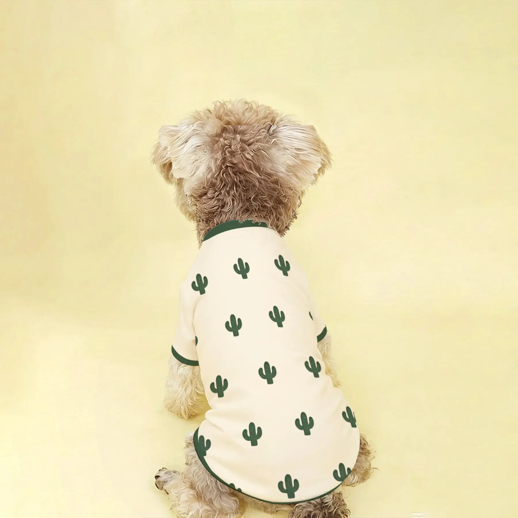 1pc All Season Pet Clothes, Hand-Painted Cactus Print, Soft Breathable Lightweight, Cute Short Sleeve T-Shirt for Dogs & Cats