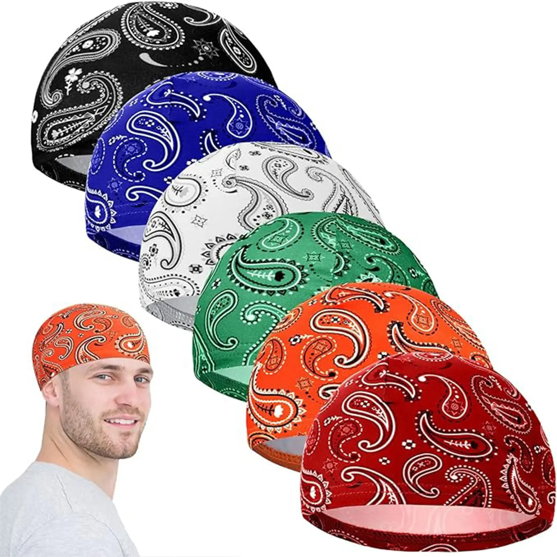 Men's Skull Cap (6pcs) - Lightweight Cotton, Quick-Drying Moisture-Wicking, Breathable Ventilation Cap, All Seasons Helmet Liner, Stretchable for Outdoor Sports & Street Style