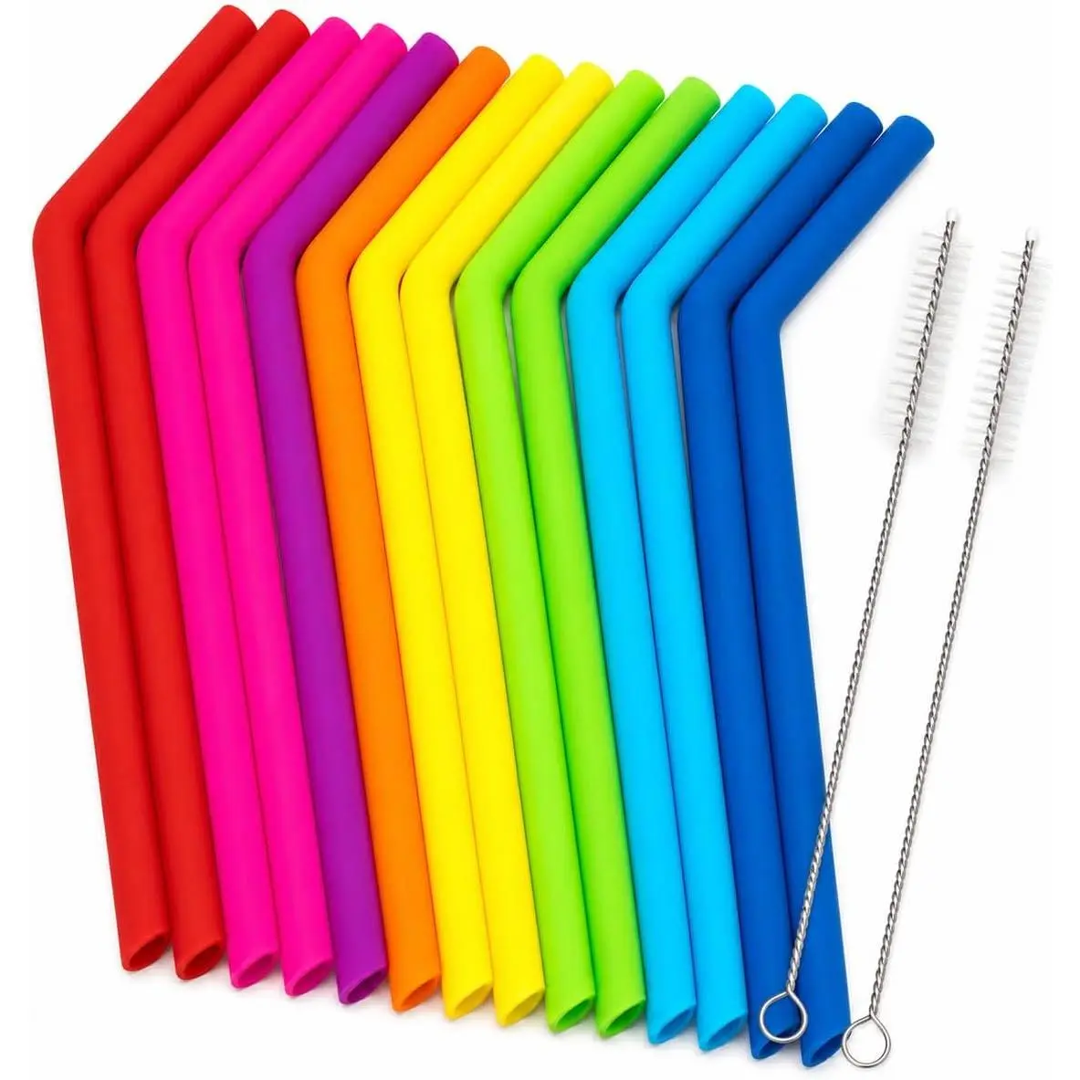 Straws for Tumblers, Smoothies &  Drinks – 15 Pack Flexible  Drinking Straws with 2 Cleaning Brushes – Soft   & Lips – Fits 20oz & 30oz Tumblers