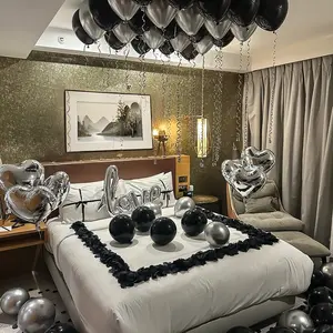Silver Color Balloon Set, Includes 1000 Rose Petals, Love Shape, Perfect for Anniversary, Valentine's Day, Proposal Decorations