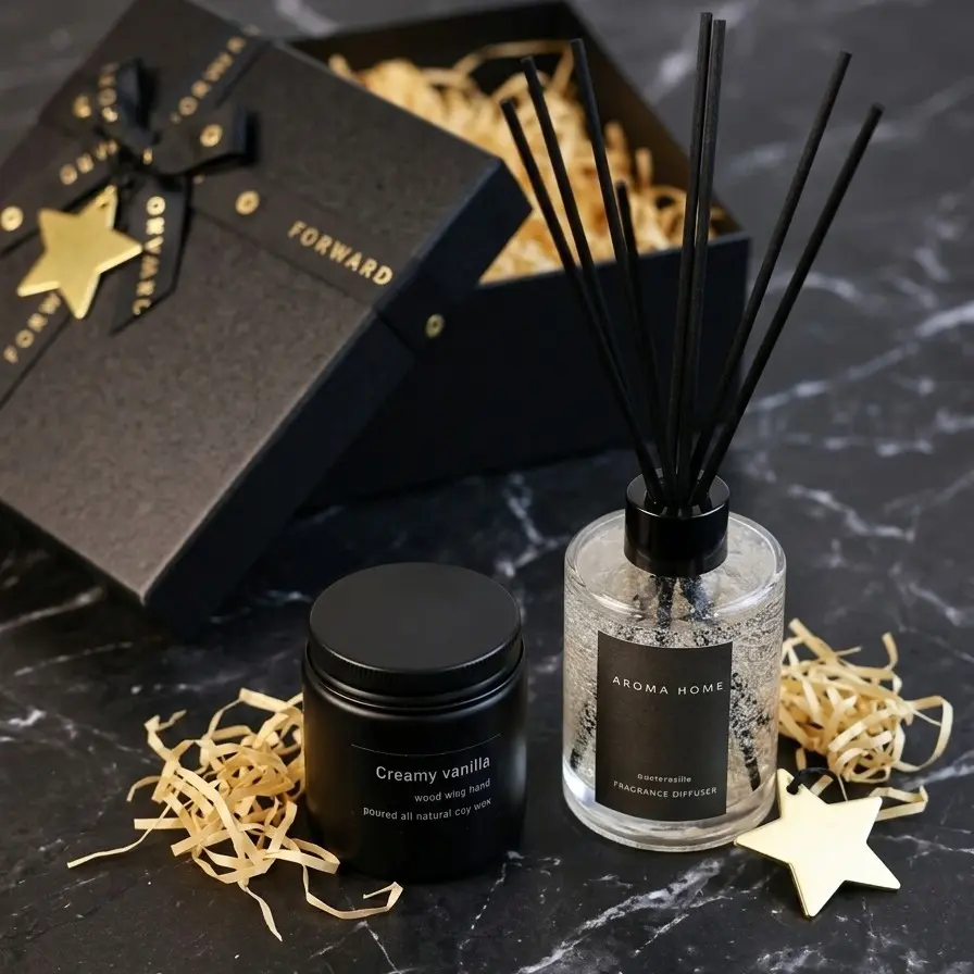 Air Freshener Diffuser + Candle Set, Home Fragrance Products, Long-Lasting Scent for Bedroom, Home, Car, Bathroom, Odor Eliminator, Valentine's Day Gift