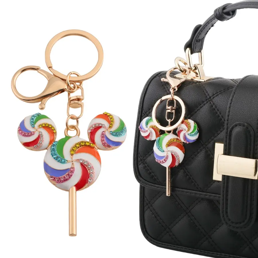 Unisex Diamond Accents Lollipop Shape Keychain - New Creative Fashion Accessory with Colorful Metallic Finish Pendant, Playful Charm Trendy Gift, One-Piece