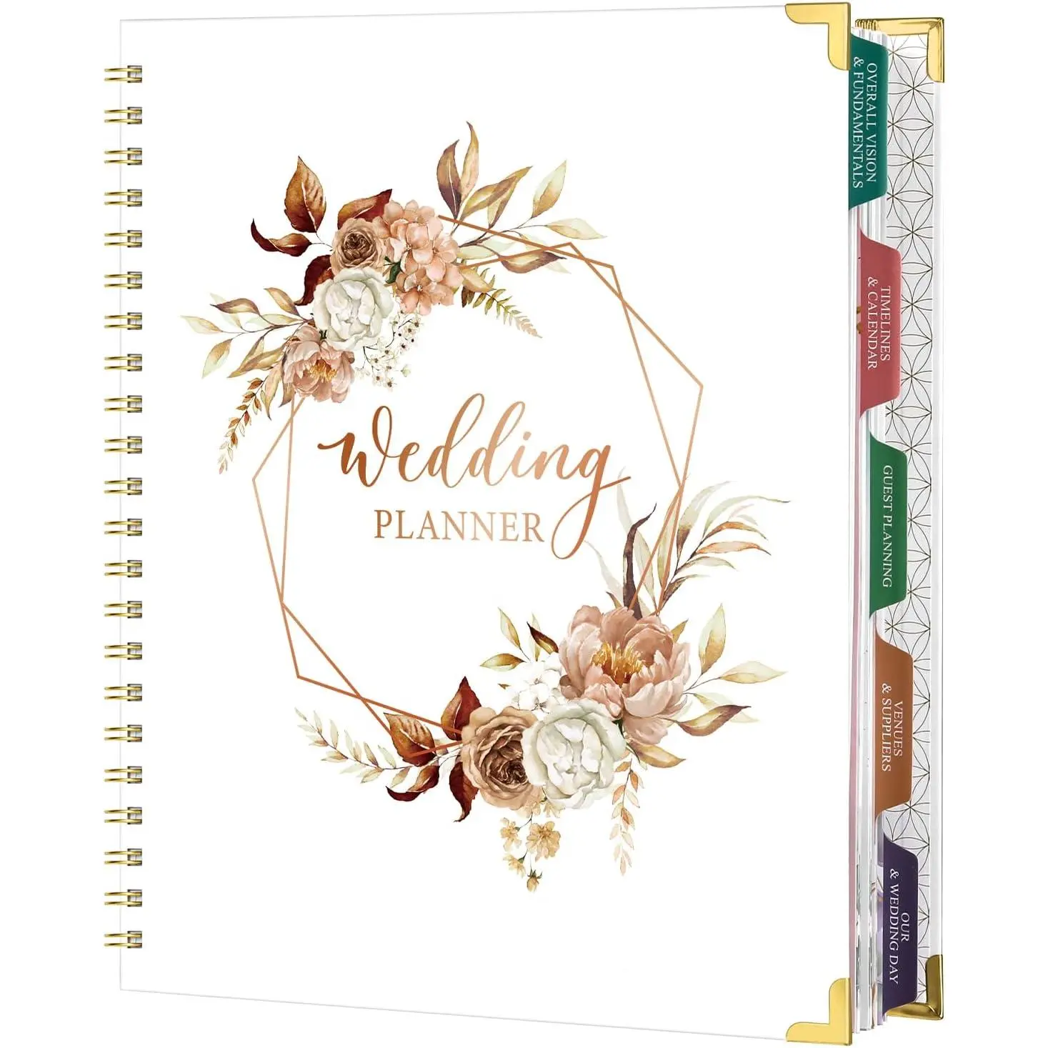 Wedding Planner Book and Organizer for the Bride - Planning With Tabbed Sections, 8.5" x 11", Hardcover, Metal Corner, 5 Inner Pockets, Sticker