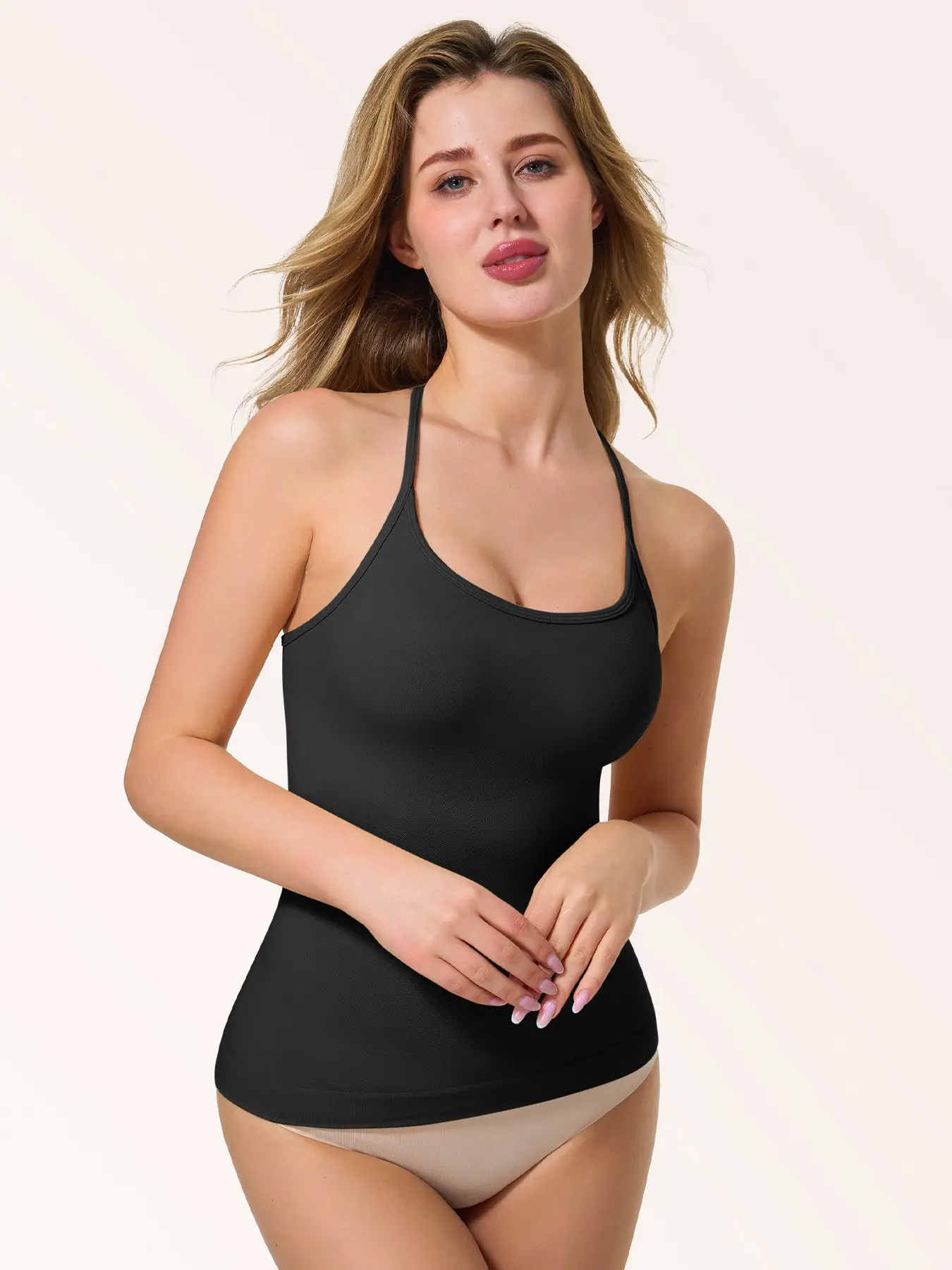 Women's Halter Neck Racerback Shapewear Tank Top Tummy Control Strappy Hollow Out Seamless Compression Slimming Tops Casual Solid Color for All Seasons Body Shapers