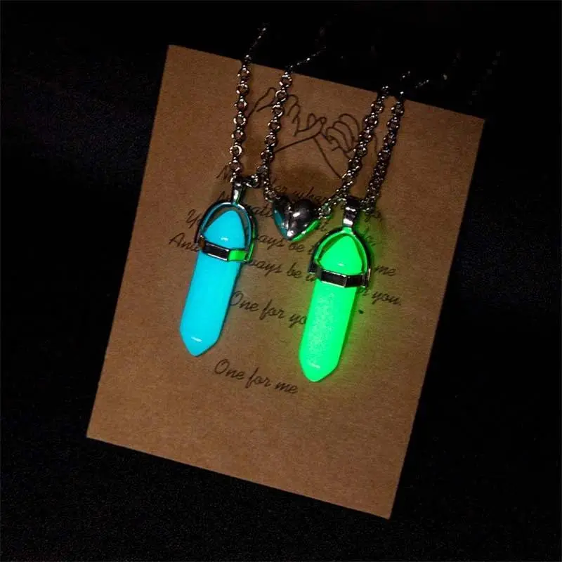 1Pcs Natural Luminous Stone Quartz Crystal Opal Agates Hexagonal Column Pendulum Leather Chains Necklaces Fashion Charms Pendant