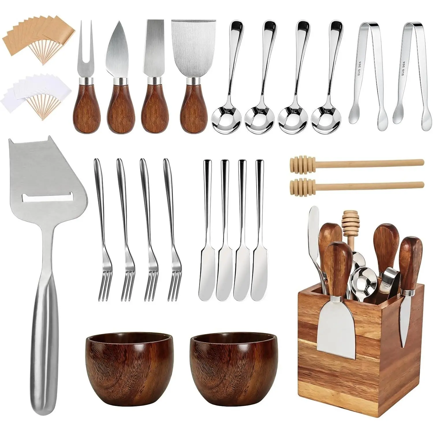 44 Pcs Charcuterie Boards Accessories, Charcuterie Tools Utensils Cheese Board Accessories Butter Spreader Knife Set with Magnetic Holder, Slicer Forks Spoons Dipper Bowls Serving Tongs for Home Party