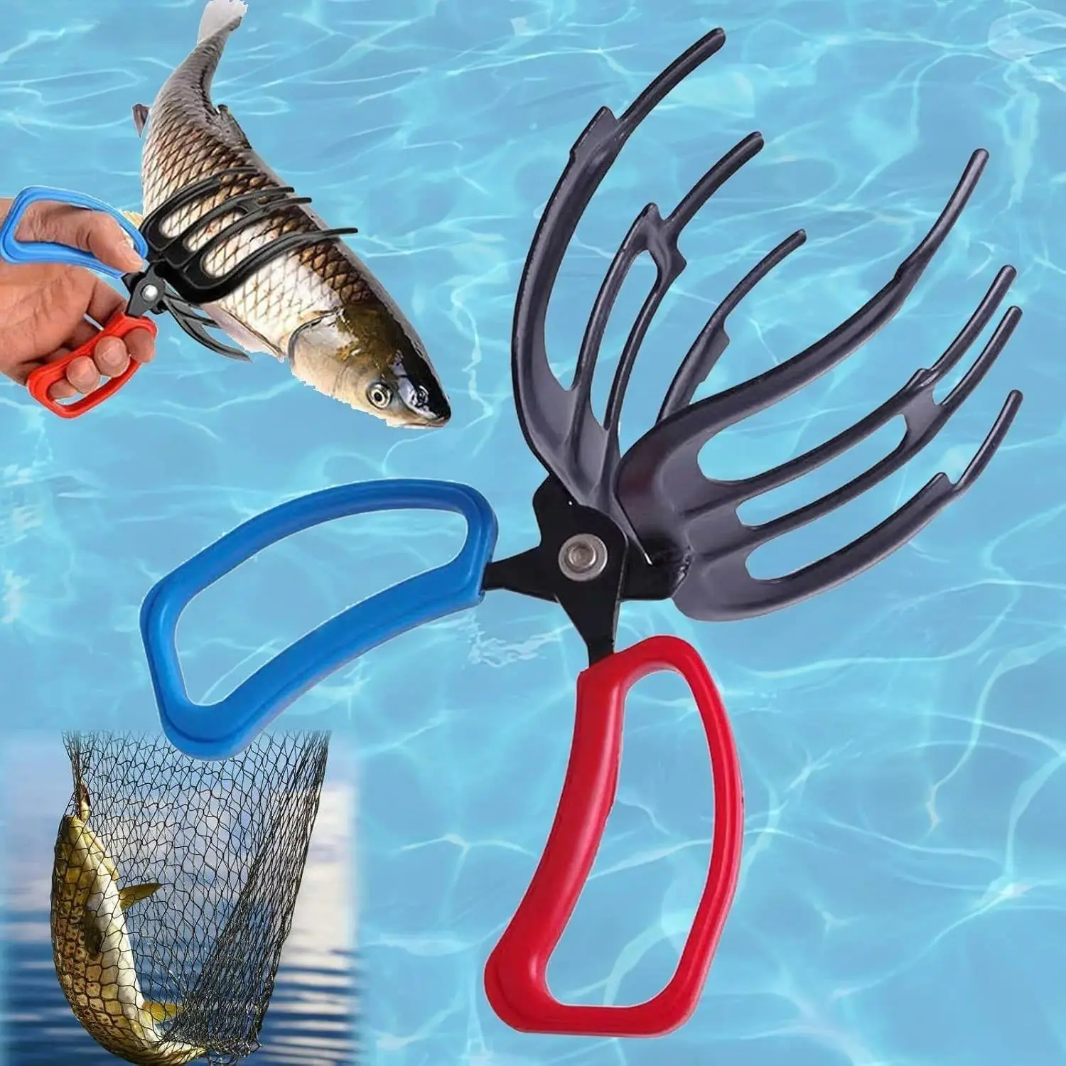 Upgraded 3 Claw Fish Gripper Heavy Duty Fishing Pliers Stainless Steel Fish Lip Grabber Non Slip Catch Control Tool Portable Fishing Gear for Bass Trout Freshwater Fishing, Kayak, Boat & Outdoor Trips