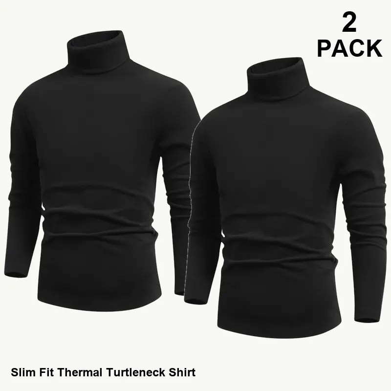 2-Pack Same Solid Color Men's Turtleneck Long Sleeve Sweatshirts, Relaxed Everyday Layering, Ribbed Finish, Casual Streetwear Multipack for Work Travel and Daily Outfits - W-18 Option 1