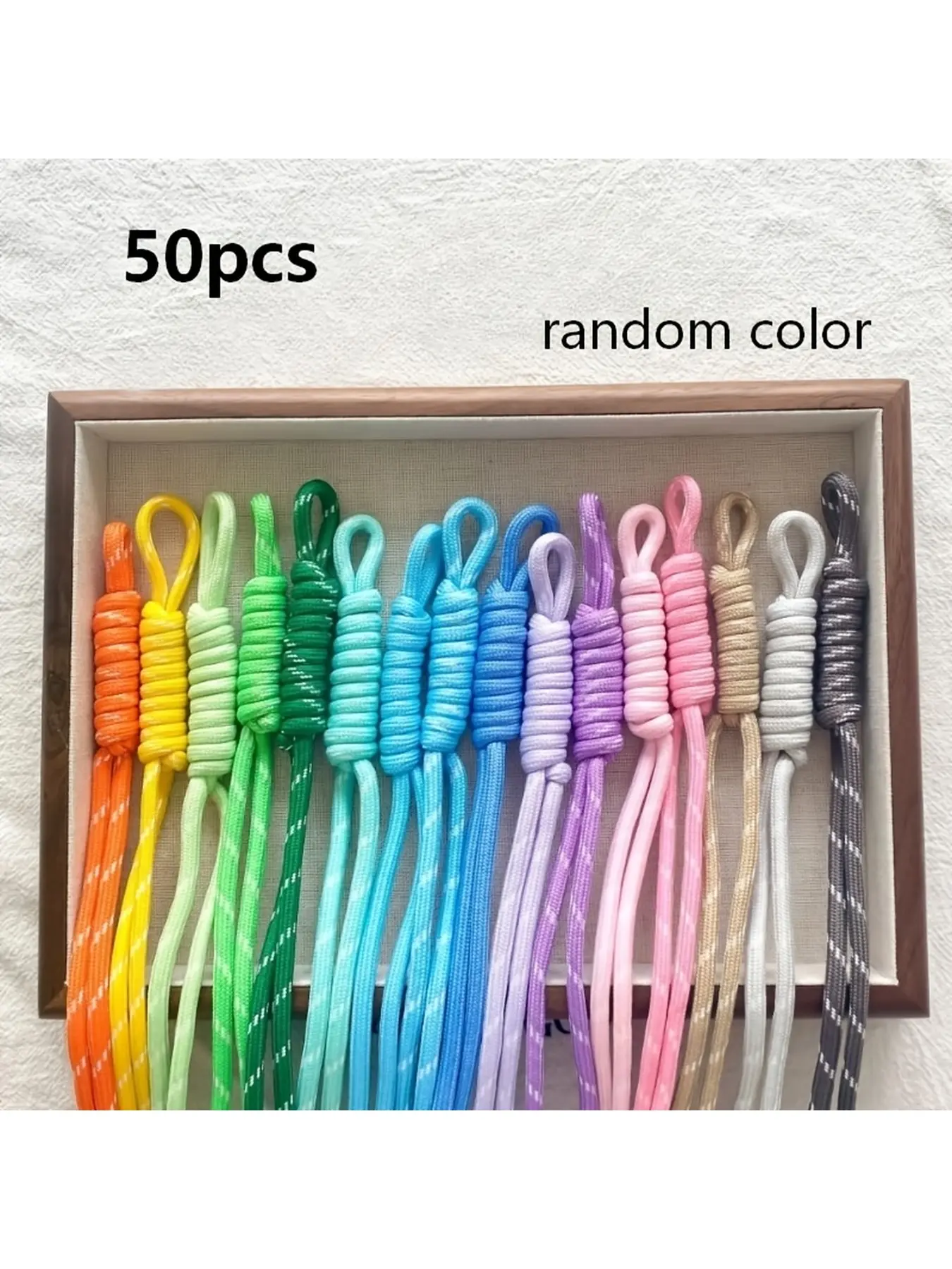 50PCS Nylon Cord DIY Braiding Kit, Coil Keychain and Backpack Charm Stringing Materials, Handmade Accessories Supplies, Random Colors, Perfect Gift for Christmas, Thanksgiving, Halloween, Men and Women