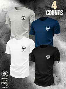 American Style Shield Bull Print Short Sleeve T-Shirt, Summer Running Fitness Training Quick-Dry Top, Comfortable Breathable Fabric, Four Basic Colors