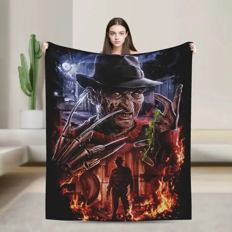 Freddy Krueger Burning Nightmare House Vertical Poster Flannel Throw Blanket A Nightmare On Elm Street Horror Movie Warm Blanket Gift Horror Fans Collectors All Ages