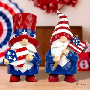 Resin Dwarf Action Figure with American Flag, Enchanting Elf-Gnome Statue, Outdoor Garden Sculpture for Home Desktop & Christmas Holiday Decor, Action Figures