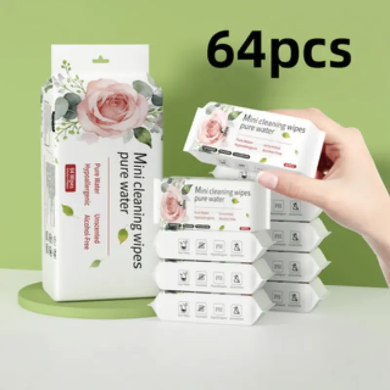 64pcs Portable Wet Wipes, Compact and Convenient, Ideal for Shopping, Business Trips, School, Work, Outdoor, Camping, Travel, Soft and Skin-Friendly