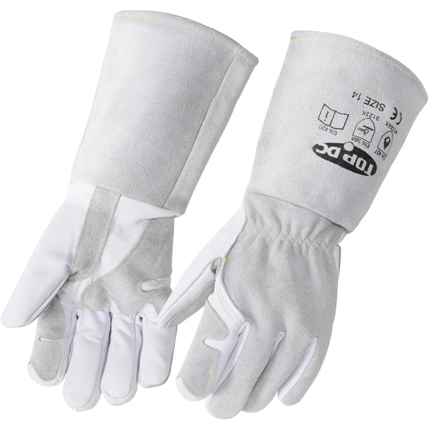 14" Gauntlet Goatskin TIG Welding Gloves, Large Size, Split Back, Reinforced Palm/Thumb/Index Finger, Heat Resistant Gloves for Soldering & Welding Accessories