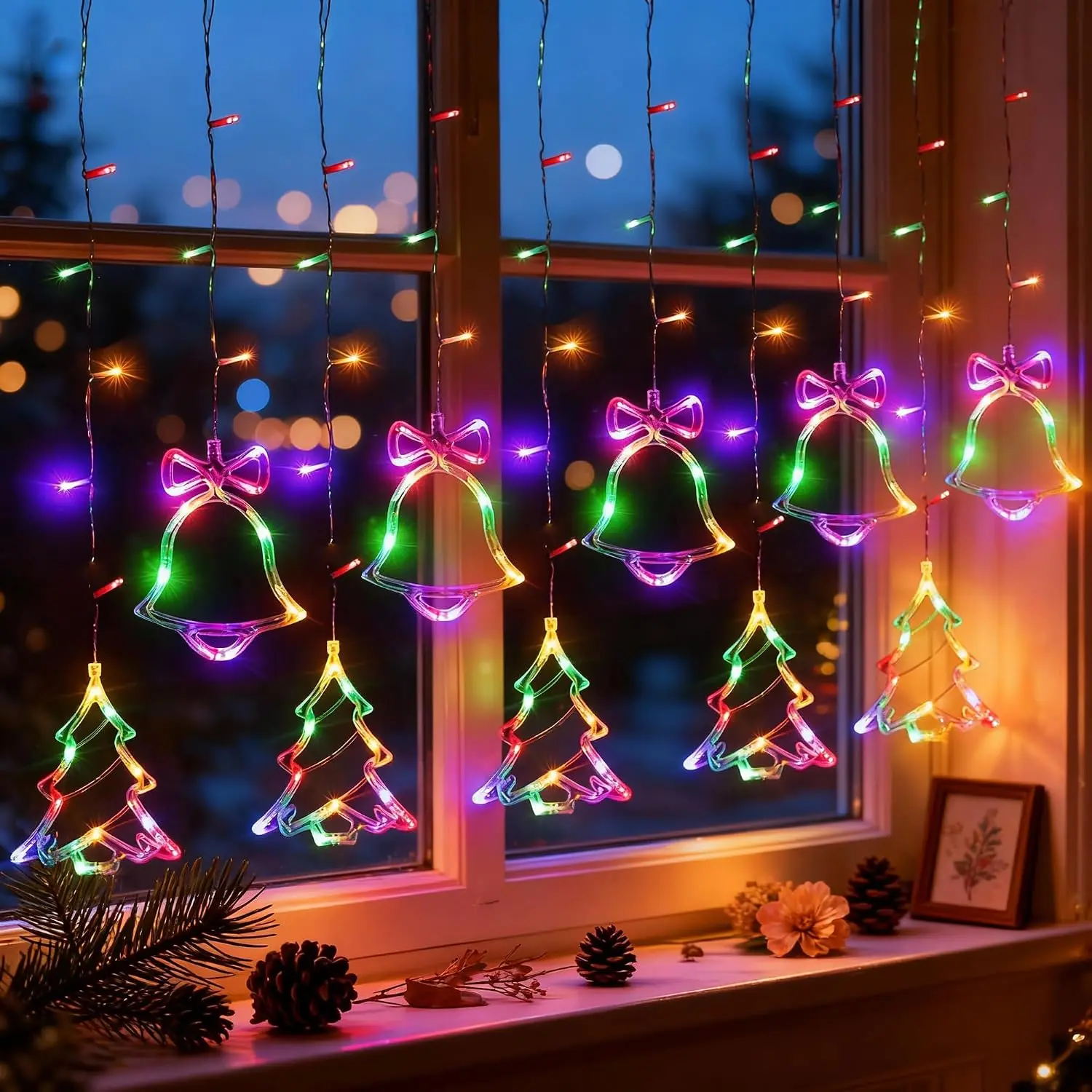 Christmas Window Lights 140LED, 9ft Christmas Curtain Lights with Tree  8 Modes Xmas String Lights Decorations for Bedroom Wall Window Indoor Outdoor Party Decor