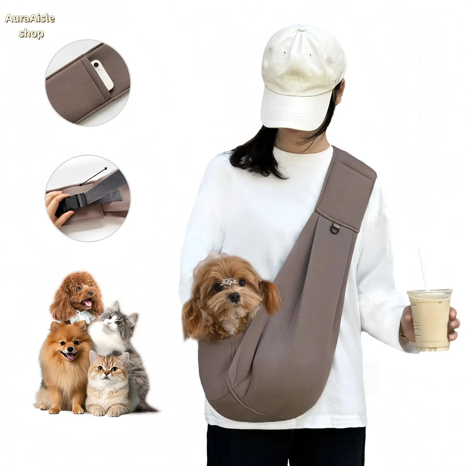 Breathable Pet Sling Carrier With Adjustable Padded Shoulder Strap, Portable Crossbody Bag For Puppies, Kittens And Small Pets Up To 15 Lbs, Convenient Carrier For Daily Shopping, Outdoor Travel And Thoughtful Father’s Day Gift Option