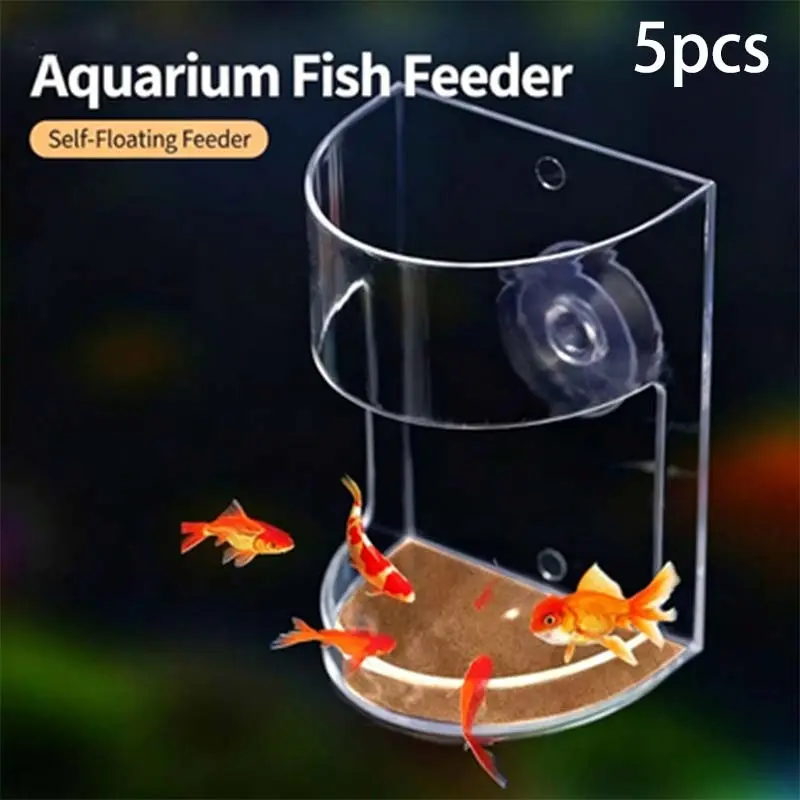5pcs Acrylic Fish Feeder Ring with Strong Suction Base, Prevents Food Scatter, Ideal for Goldfish and Tropical Fish, Maintains Tank Cleanliness
