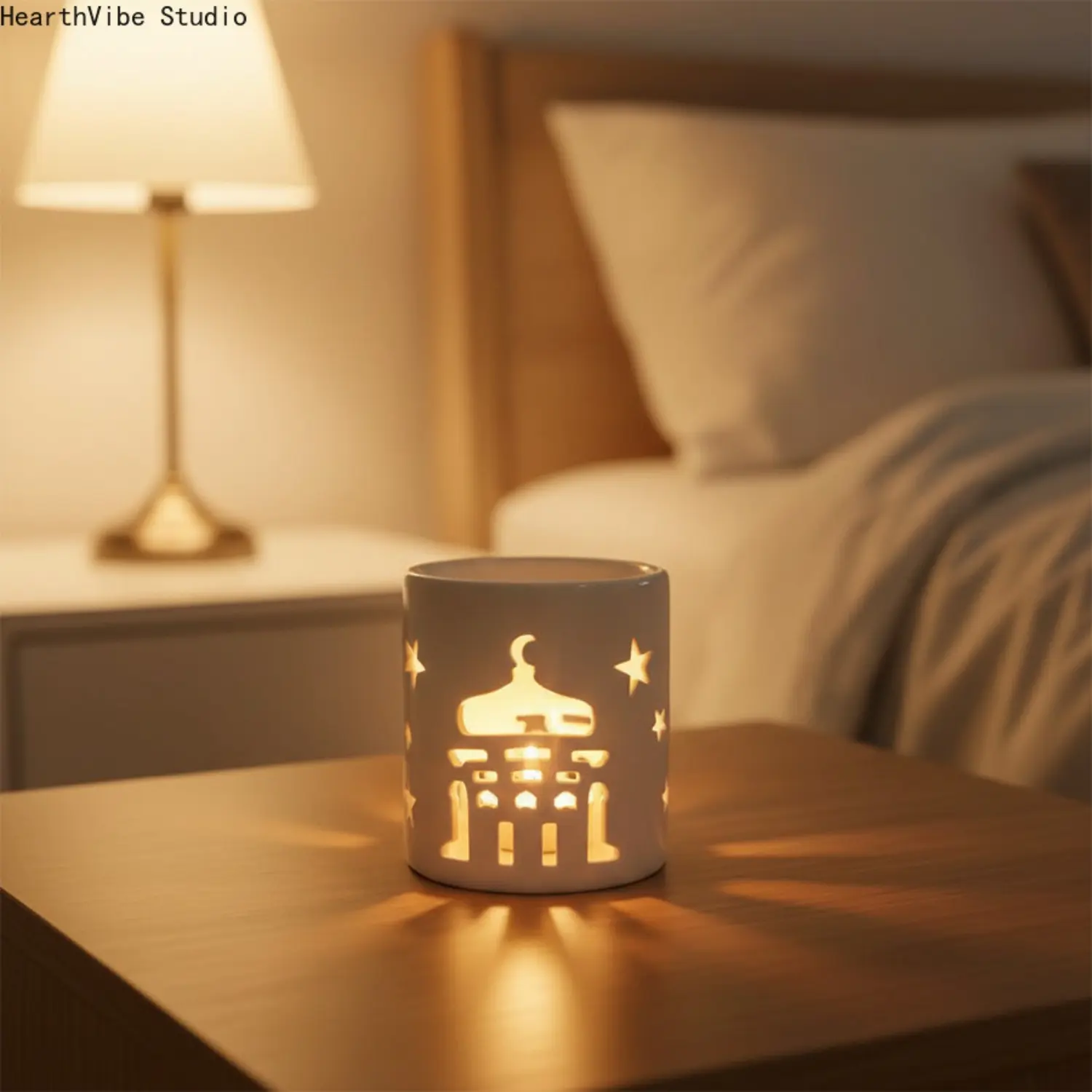 Ceramic Essential Oil Burner Wax Melt Warmer - Hollow Mosque Star Moon Cylinder Halal Crown Tealight Holder, Aromatherapy Oven Diffuser Night Light for Camping Hammock, Ramadan Home Decor Spa Gift (Sports & Outdoor Camping & Hiking Hammocks Companion), Cy