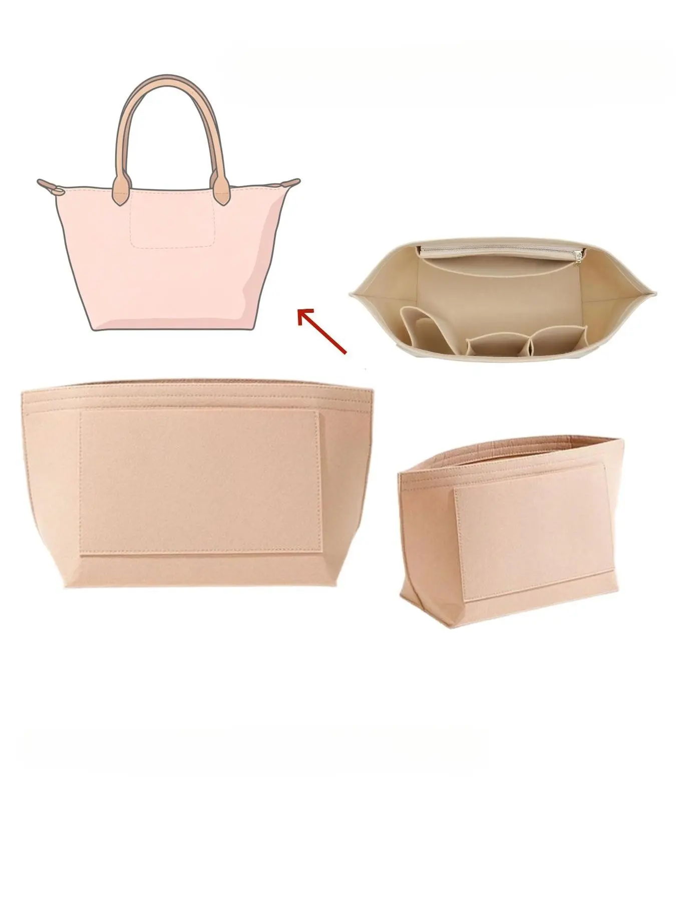 2026 Newly upgraded  Felt Bag Organizer, Multi-Pocket Bag Insert for Shoulder Bag, Multi-Functional Handbag Accessories for Women, Tote Bag Organizer Insert, Compatible with Le Pliage Tote Bag
