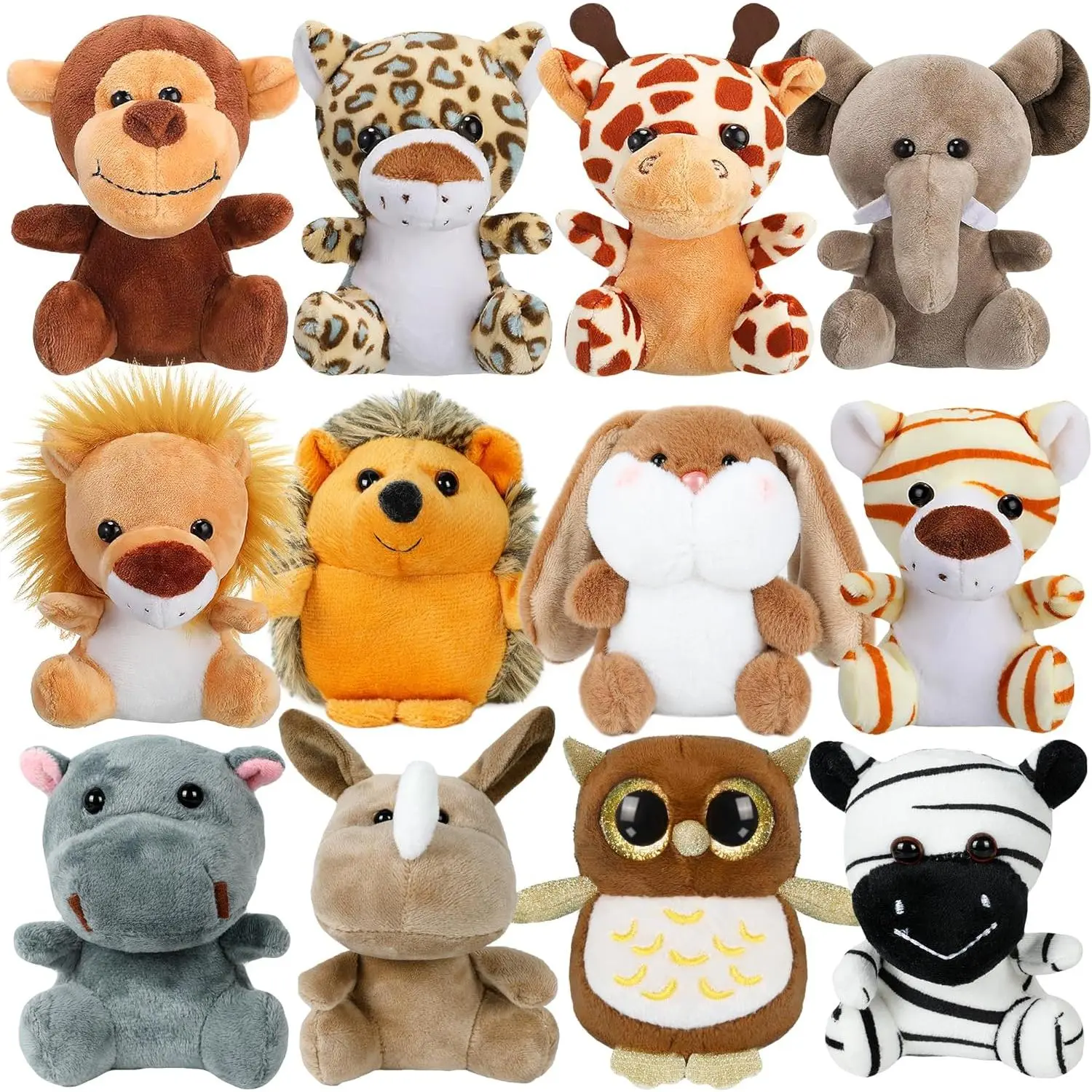 12 Pcs Small Stuffed Animals Bulk, 4.5 Inch Mini Stuffed Animals, School Treasure Box Toys for Classroom, Keychain Plushies Toys Claw Machine Carnival Prizes, Party Favors for Kid