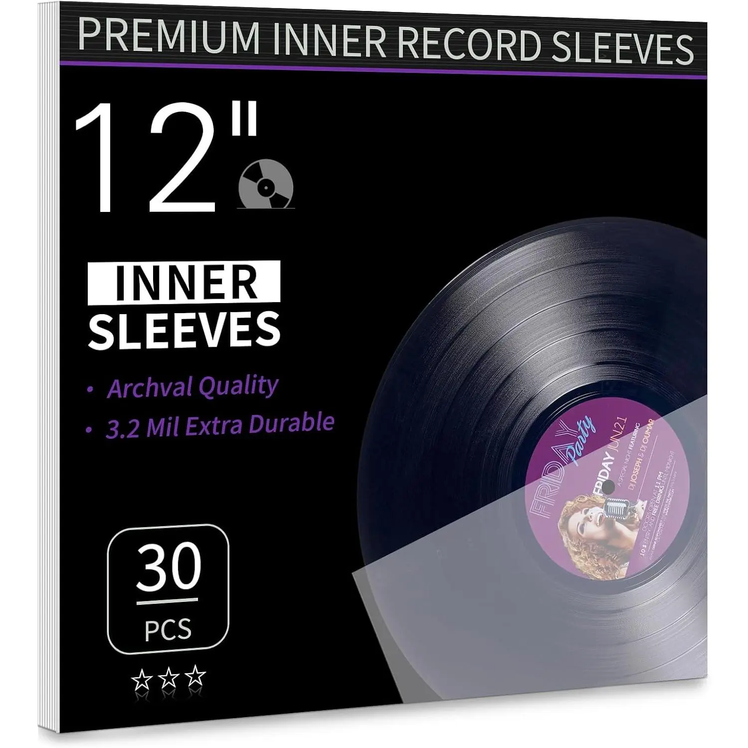 Vinyl Record Inner Sleeves, 30 Anti Static 12" LP Vinyl Inner Sleeves,  Protective Plastic Vinyl Sleeves Albums Covers for 33 RPM Record Protection Collection Storage Vinyl Lovers