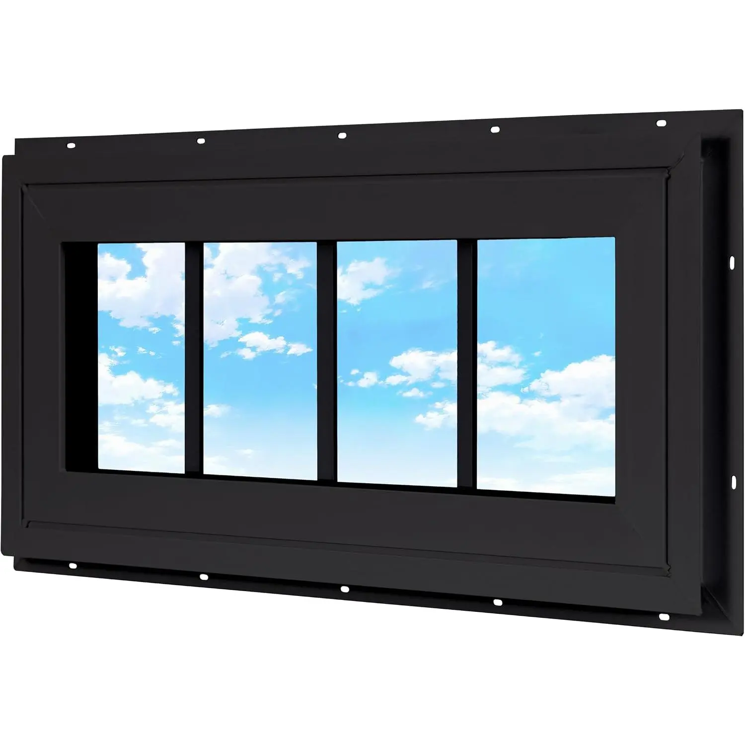 Vinyl Transom Household Fixed Window 10" x 23" Black | Double Pane Window with Grids and Tempered Glass for House, Garage