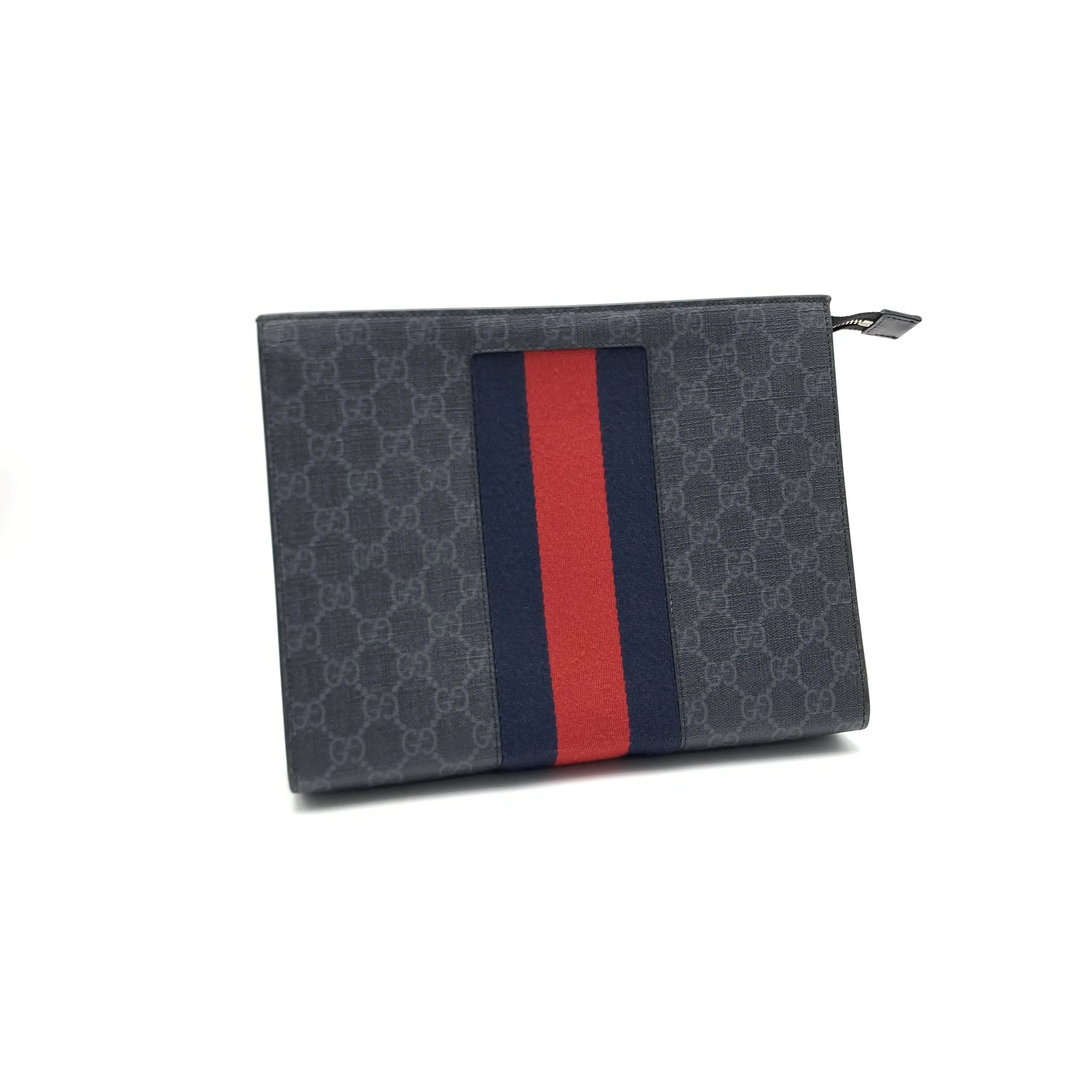 Pre-owned Gucci Black Monogram Toiletry Bag (Navy Blue with Red)/10022470 Fashionable and Versatile