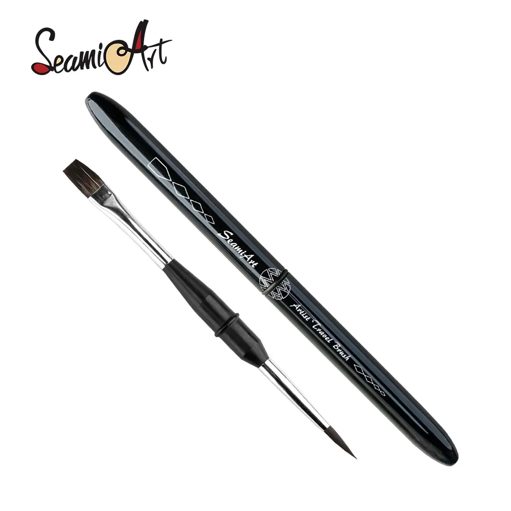 SeamiArt  Artist Dual-Head Flat Round Travel Brush Portable Watercolor Squirrel Fur Painting Brush campingessentials