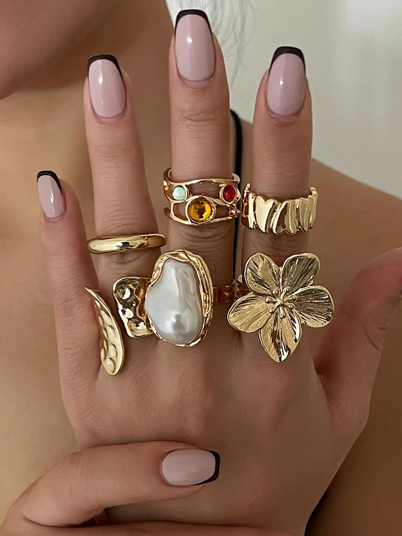 Women's Vintage Flower Design Cuff Ring, Fashionable Casual Jewelry for Party & Daily Wear, Trendy All-match & Exquisite Jewelry for Birthday Gift, Adjustable Rings