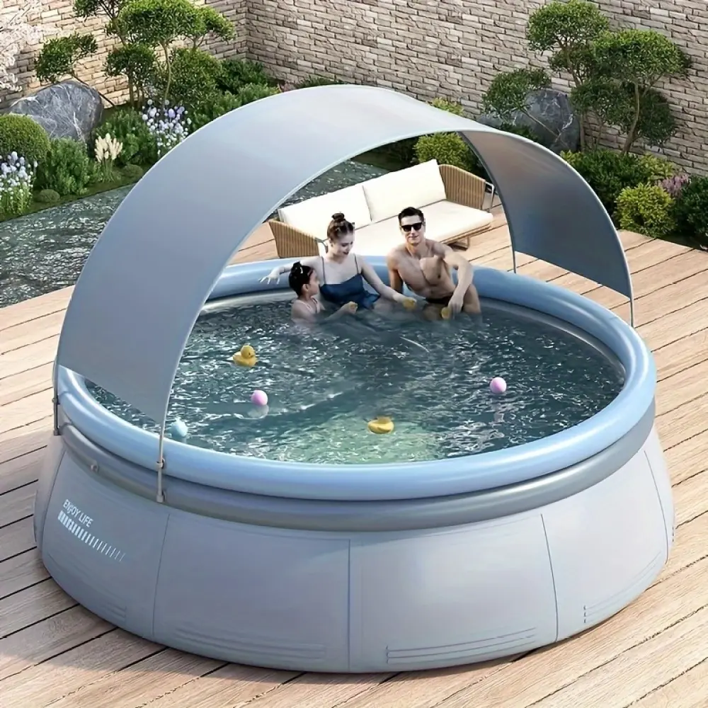 141.73" x 29.92" Large Outdoor Inflatable Swimming Pool, Family Above Ground Pool for Adults & Kids, Portable Backyard Water Pool, Easy Setup Summer Pool for Patio Garden Lawn, Durable PVC Pool Tub for Swimming, Relaxing & Outdoor Fun