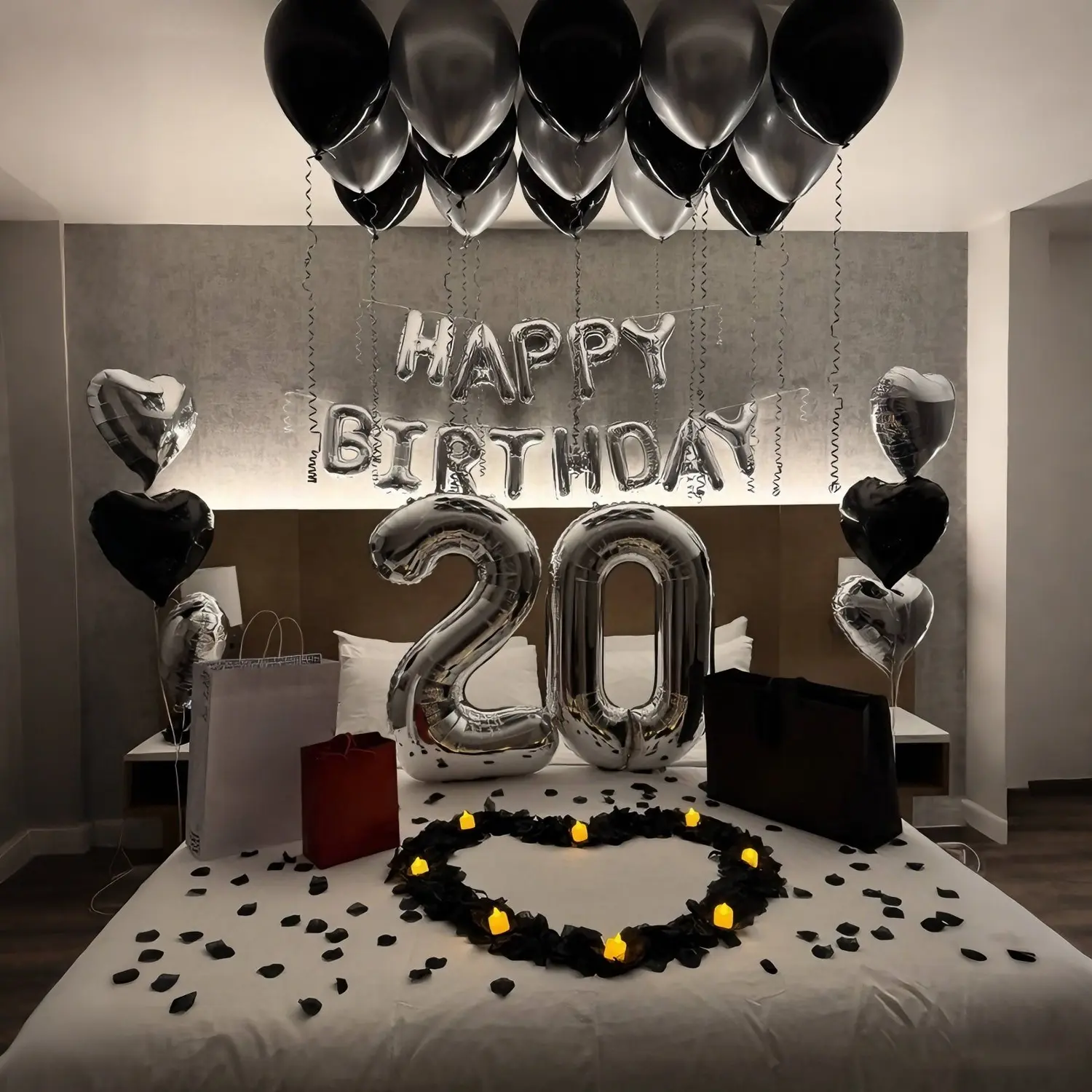 16-Inch Silver Color Letter Balloon, and Silver Balloon Garland Set, Balloon Arch Decoration for Birthday Party, Happy Birthday Balloon Banner, Adult Gift, Photo Props, Room Decoration