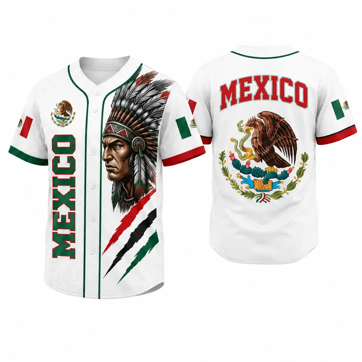 Mexico-Inspired Graphic, Unisex Baseball Jersey Shirt,ummer Festival Outfit, Lightweight Polyester Button Up Top for Men & Women, Vacation，fashion men clothes ，clothes,outfits,men'swear,men fashion，Camisa deFutbol FanJersey，men women casual jersey