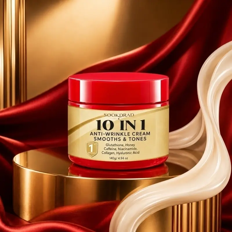 10 in 1 Anti-Wrinkle Cream Brightening Moisturizer With Glutathione, Honey, Caffeine, Niacinamide, Collagen, Hyaluronic Acid, Skin Smoothing, Skin Toning, All Skin Types, Face Application, 140g/4.94oz
