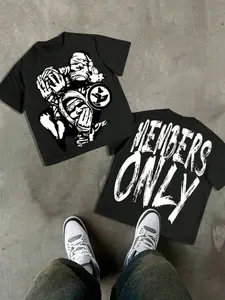 1 Pc Crew Neck Short Sleeve T-Shirt Vintage Mummy Graphic Members Only Print Casual Loose Tee For Men Streetwear Daily Wear
