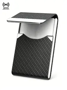 Ultra-Thin Carbon Pattern Rfid Secure Card Holder Wallet, Metal Spring Clip, Anti-Theft Card Protection, Lightweight Compact for Women