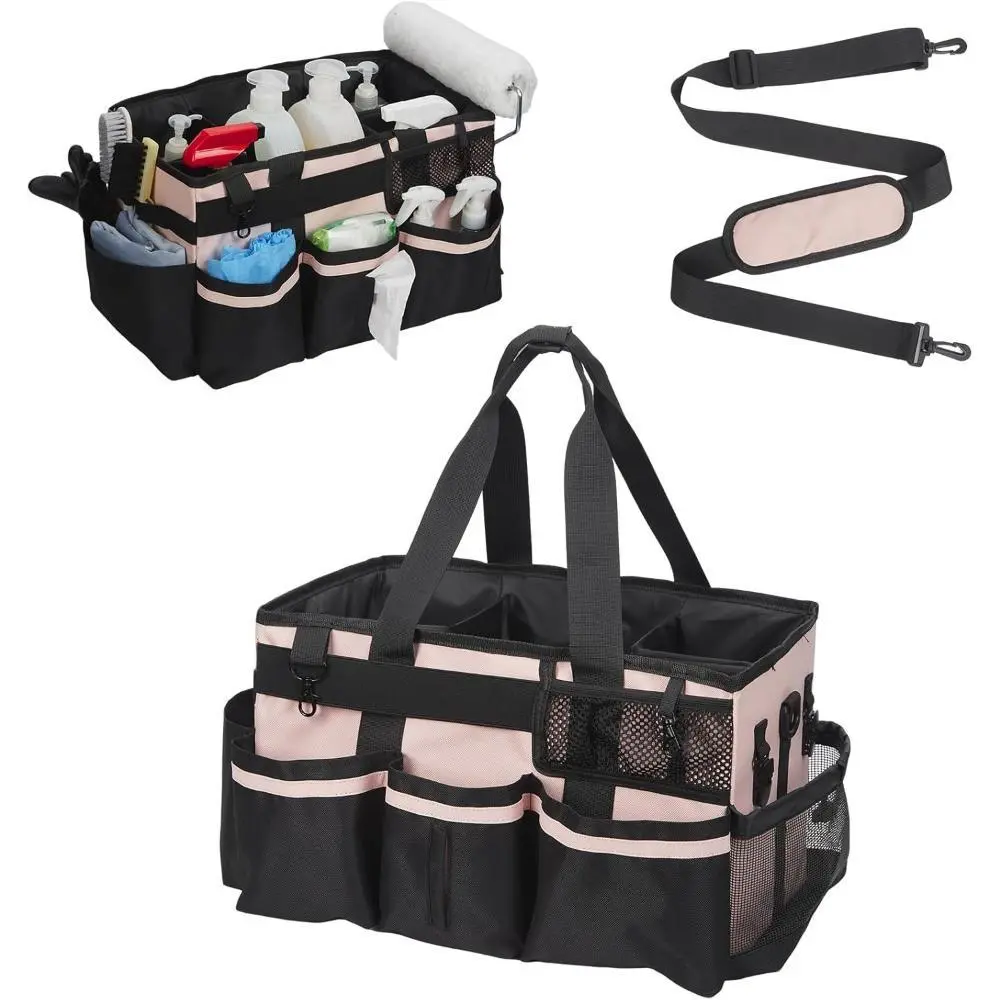 Extra Large Wearable Cleaning Caddy with Adjustable Shoulder Strap & Waist Belt, Heavy Duty Cleaning Supplies Organizer with Removable Divider, Waterproof Oxford Fabric Cleaning Tote