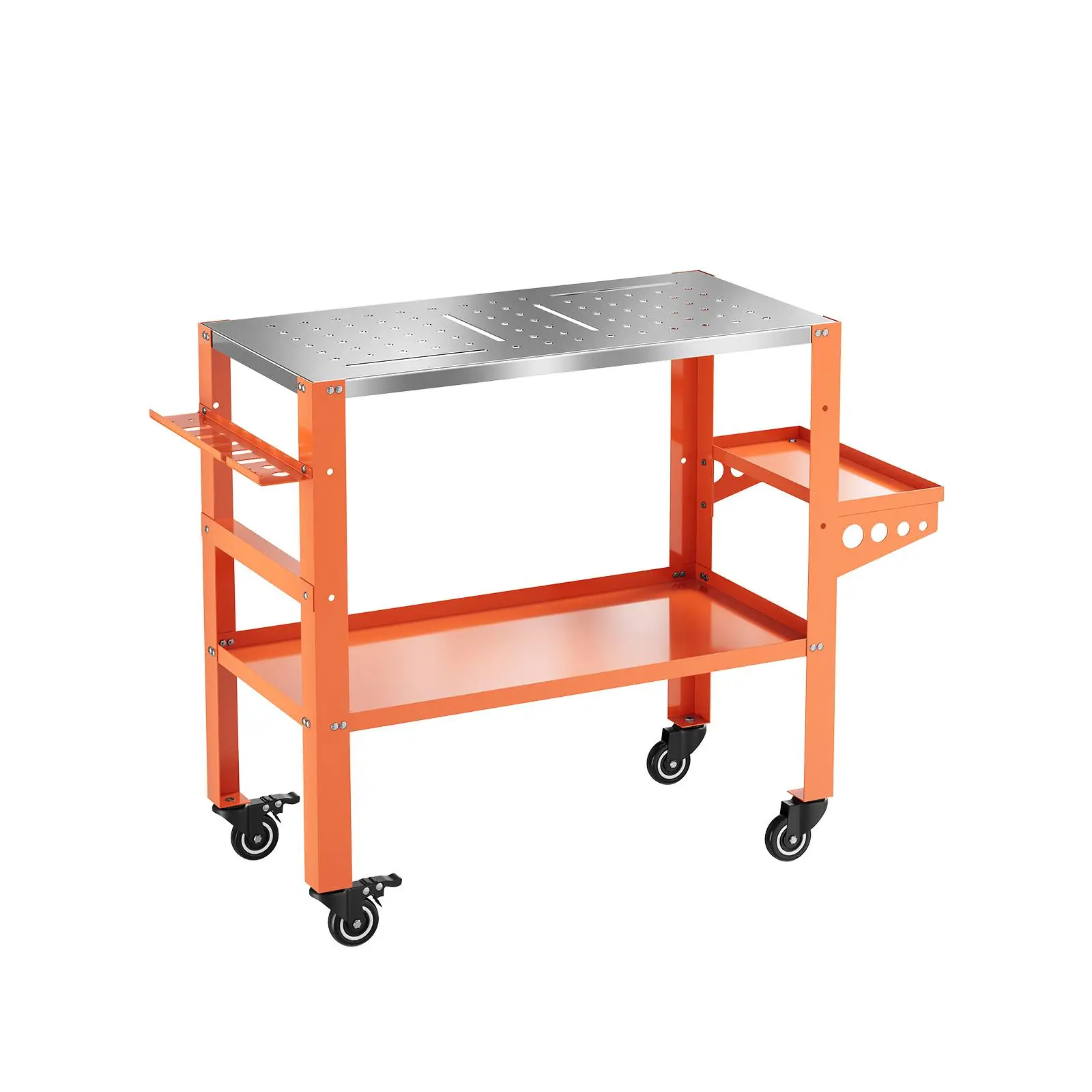 Mobile Welding Workbench, Heavy-Duty Welding Table with 1200 LBS Load Capacity, Swivel Casters with Lockable Wheels, Tool Storage Rack,  for Garage Workshop
