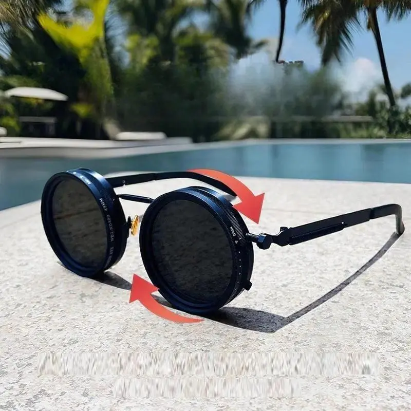 XUH Polarized Retro Round Sunglasses, Unisex Punk Streetwear Eyewear UV400 Anti-Glare Lightweight Glasses for Driving, Cool Gift Choice for Men Women