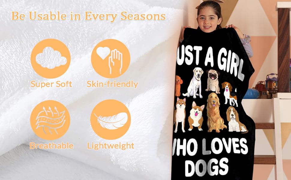 Dog Custom Name for Girls Women Blanket Just a Girl Who Loves Dogs Lightweight Throws Gift for Birthday Graduation Christmas Super Soft Flannel Blankets for Sofa-with 4 Sizes
