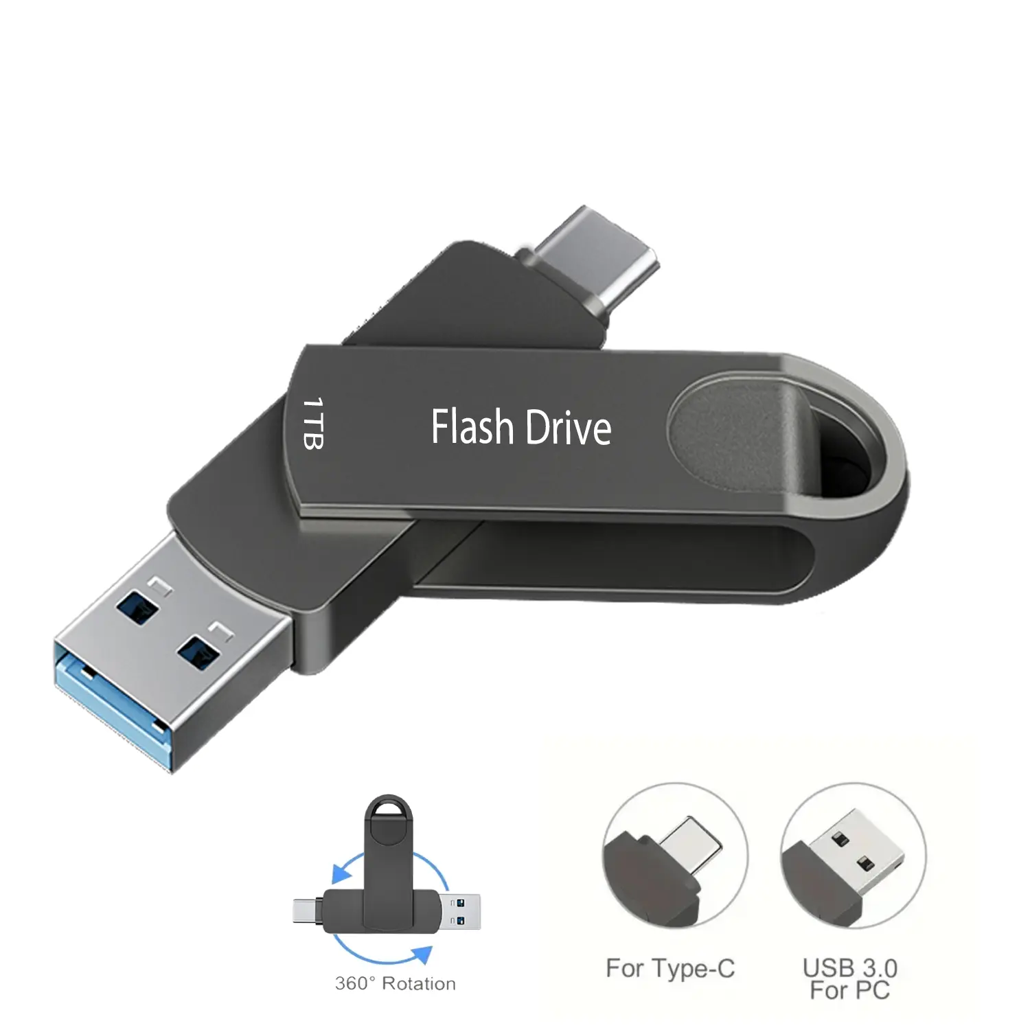 1TB USB3.0 Flash Drive Dual Thumb Drive Type-C Memory Stick External Storage for Android Phone PC Laptop iPad Pro