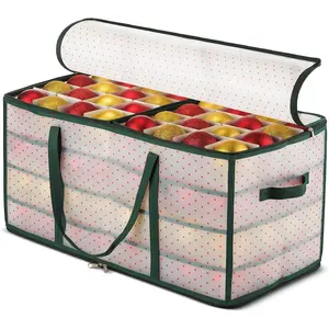 Christmas Ornament Plastic Storage Box Stores 128 3" Ornaments with Individual Trays Durable Ornament Organizer Christmas Containers Holder Green