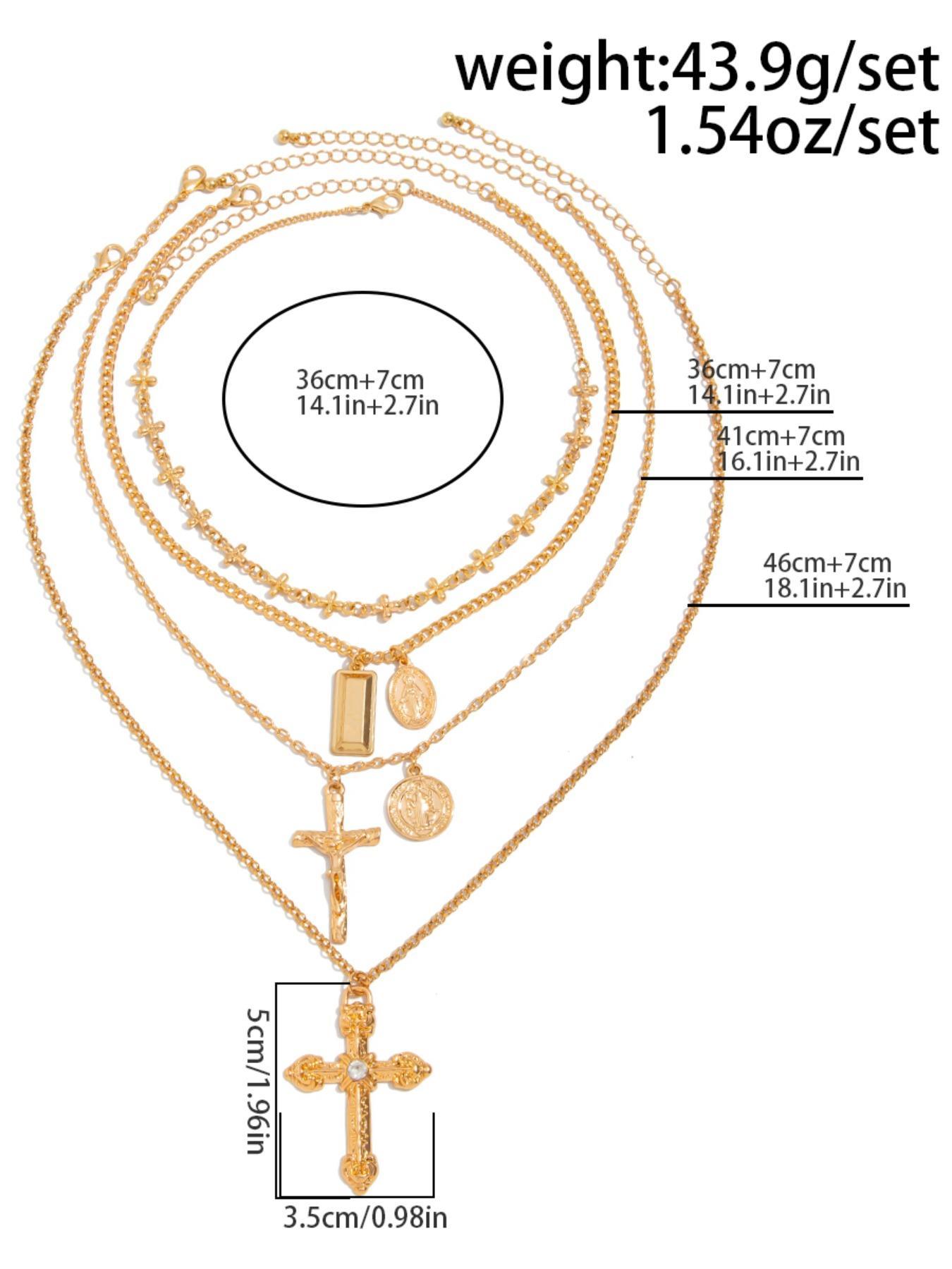4-Piece Vintage Metal Geometric Circle Pendant Layered Necklace Set, Women's Punk Style Jesus Cross Pendant Jewelry, Unique Fashion Accessories, Jewelry Accessory